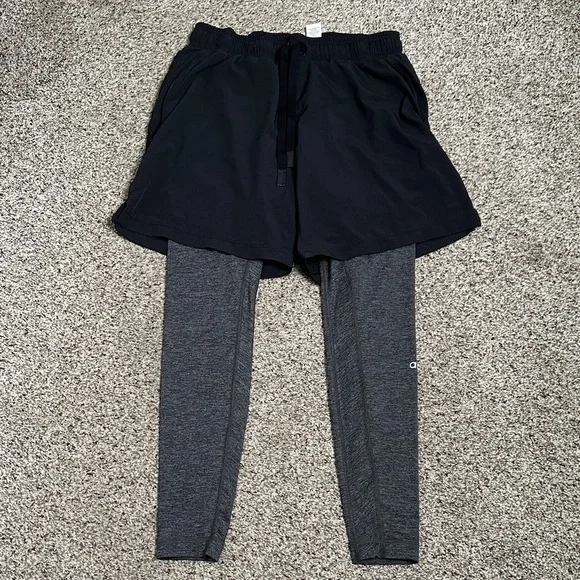 ALO Yoga Charcoal and Black Athletic Shorts with Leggings